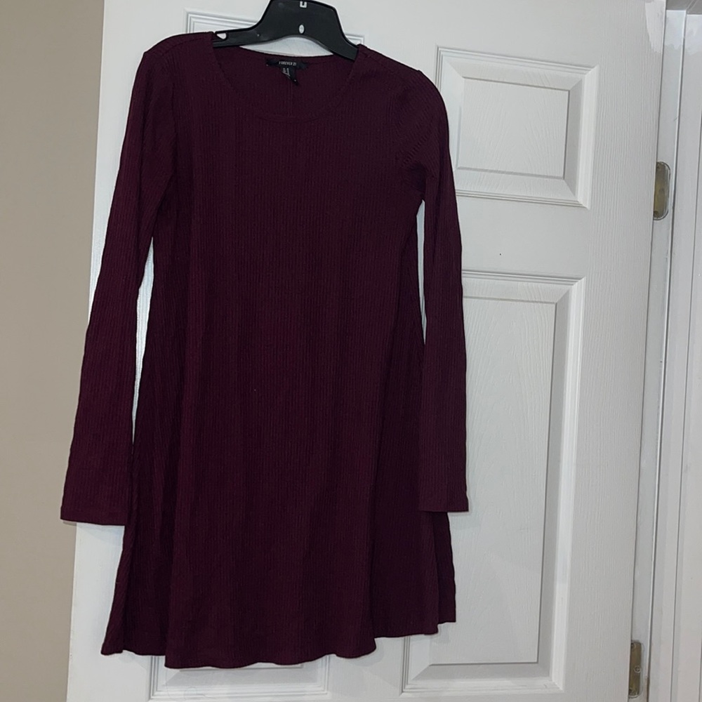 Forever 21 Maroon long sleeve ribbed skater dress